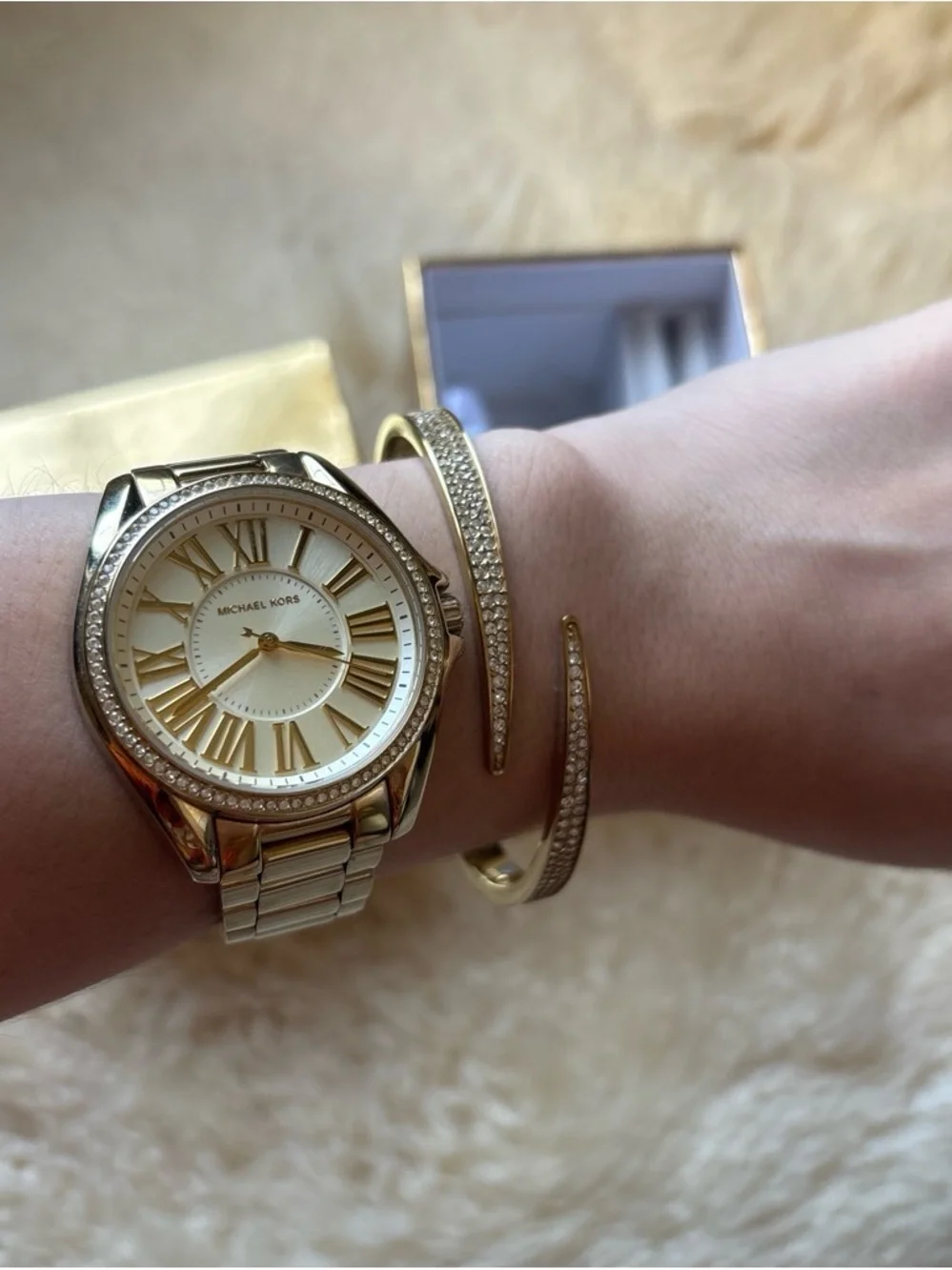 Michael Kors Gold-Tone Crystal Accent Women’s Watch and Bracelet Set